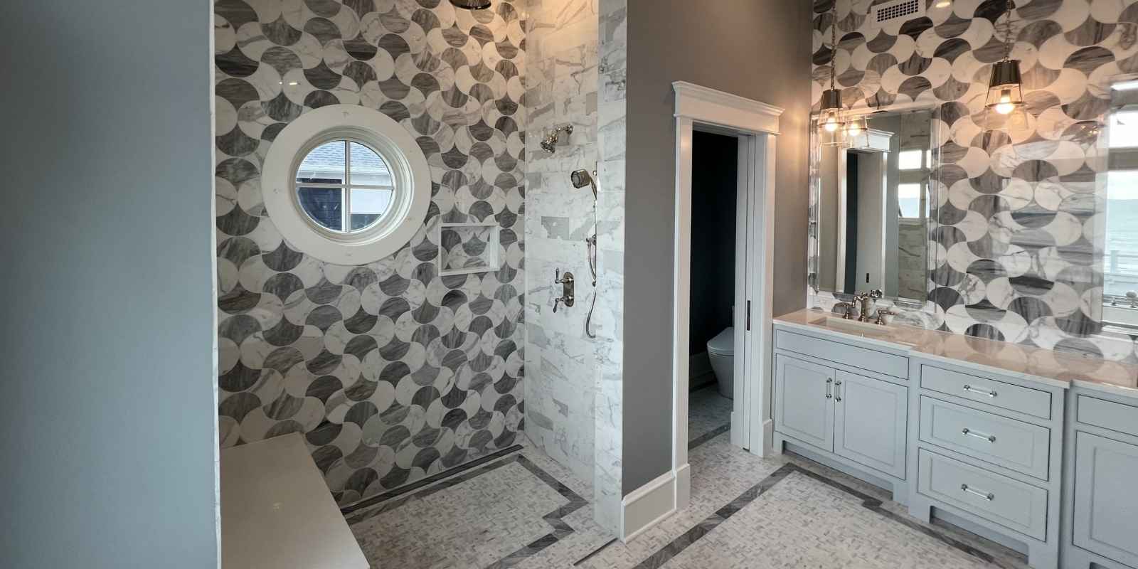 textured bathroom tile trends Delmarva 2026 accent wall design